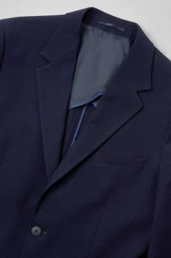 Blazer Ajusté En Seersucker Indigo Avec Poches Plaquées