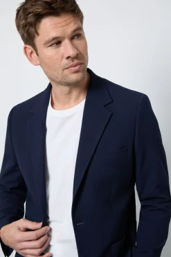 Blazer Ajusté En Seersucker Indigo Avec Poches Plaquées