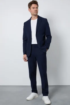 Blazer Ajusté En Seersucker Indigo Avec Poches Plaquées