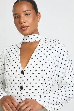 Blazer Ajusté Grande Taille À Détail Foulard Et Pois