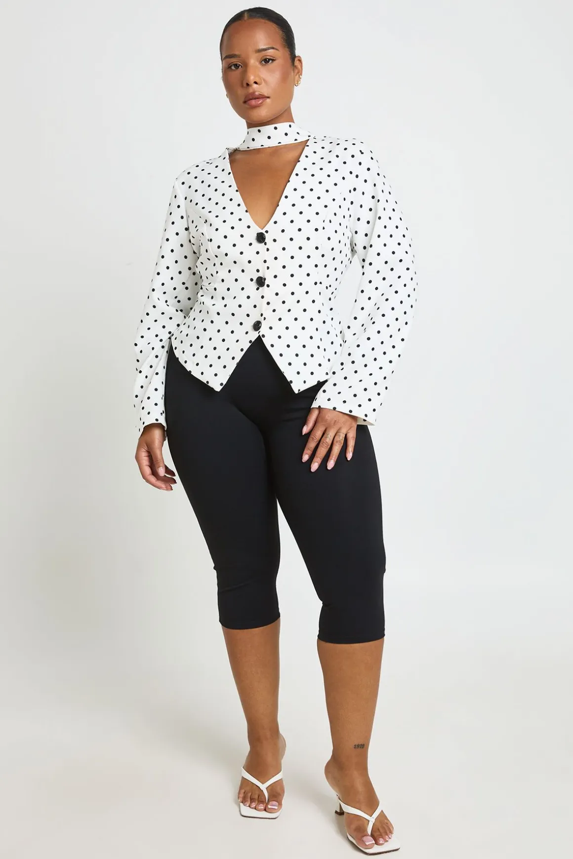 Blazer Ajusté Grande Taille À Détail Foulard Et Pois