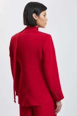 Blazer Ajusté Petite Taille En Viscose Stretch Compacte Avec Col À Nouer