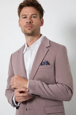 Blazer Ajusté Rose Poudré À Tissage Œil-de-perdrix
