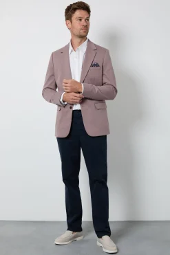 Blazer Ajusté Rose Poudré À Tissage Œil-de-perdrix