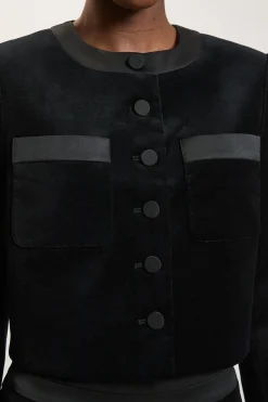 Blazer Ajusté Sans Col En Velours