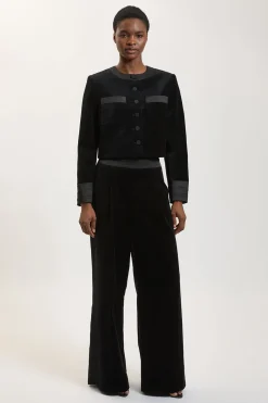 Blazer Ajusté Sans Col En Velours