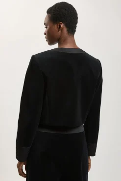 Blazer Ajusté Sans Col En Velours