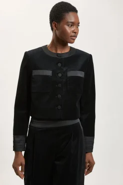 Blazer Ajusté Sans Col En Velours