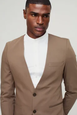 Blazer ajusté sans col à simple boutonnage