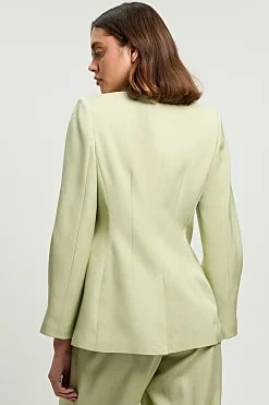 Blazer Ajusté À Simple Boutonnage En Mélange De Lin Poli