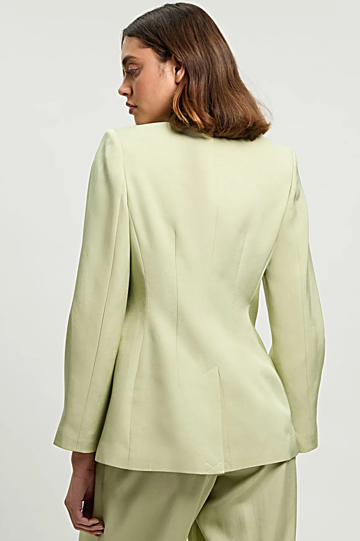 Blazer Ajusté À Simple Boutonnage En Mélange De Lin Poli