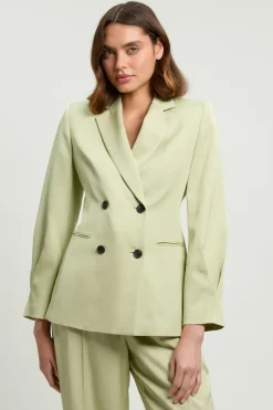 Blazer Ajusté À Simple Boutonnage En Mélange De Lin Poli