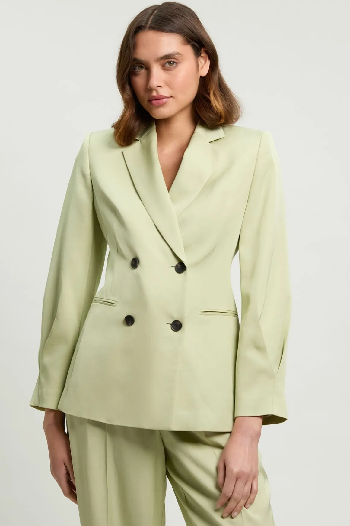 Blazer Ajusté À Simple Boutonnage En Mélange De Lin Poli