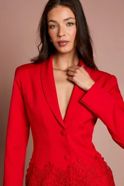 Blazer Ajusté À Simple Boutonnage Avec Bordure En Dentelle