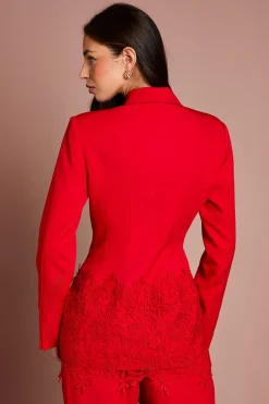 Blazer Ajusté À Simple Boutonnage Avec Bordure En Dentelle