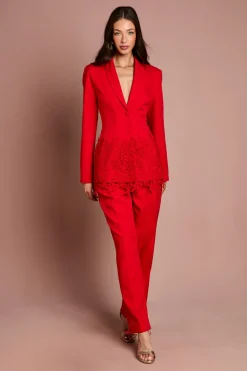 Blazer Ajusté À Simple Boutonnage Avec Bordure En Dentelle