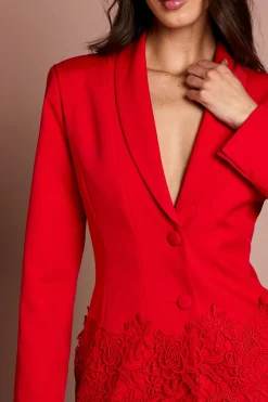 Blazer Ajusté À Simple Boutonnage Avec Bordure En Dentelle
