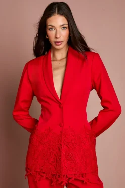 Blazer Ajusté À Simple Boutonnage Avec Bordure En Dentelle