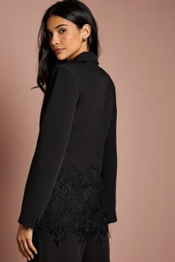 Blazer Ajusté à Un Bouton avec Finition en Dentelle