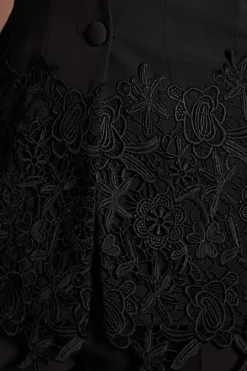 Blazer Ajusté à Un Bouton avec Finition en Dentelle