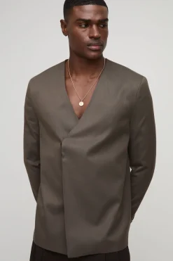 boohooMAN Blazer ample sans col à enroulement avant<Homme Costumes Et Tenues Formelles