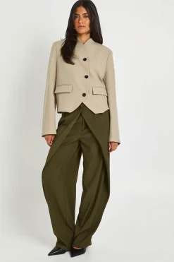 Blazer Boxy Col Montant À Ourlet Courbe
