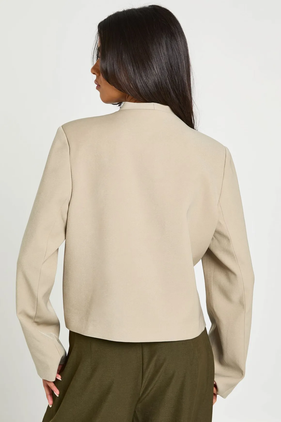 Blazer Boxy Col Montant À Ourlet Courbe
