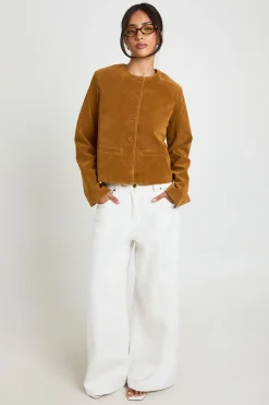 Blazer Boxy à Col Rond en Synthétique
