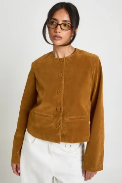 Blazer Boxy à Col Rond en Synthétique