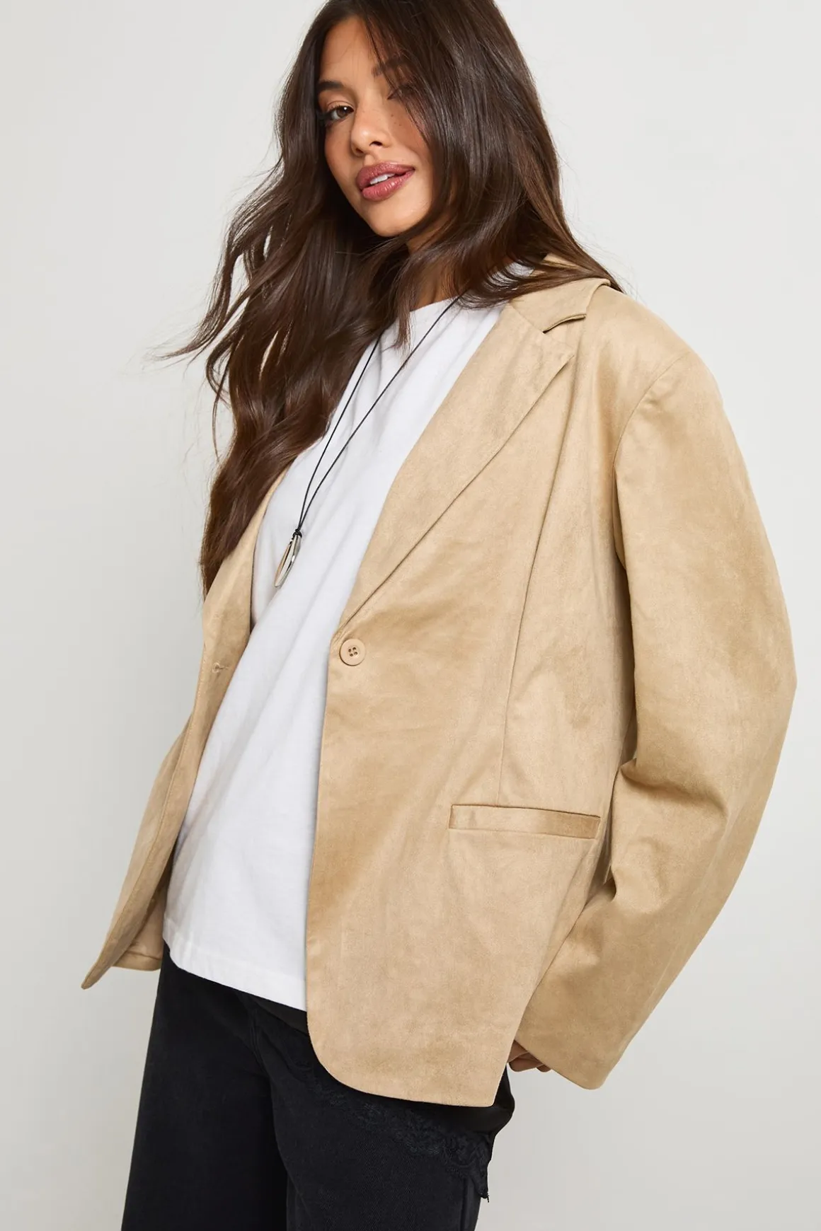 Blazer boxy oversize en suédé synthétique
