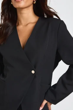 Blazer Cache-cœur Sans Col À Bouton Doré