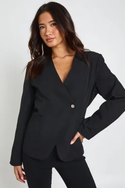 Blazer Cache-cœur Sans Col À Bouton Doré