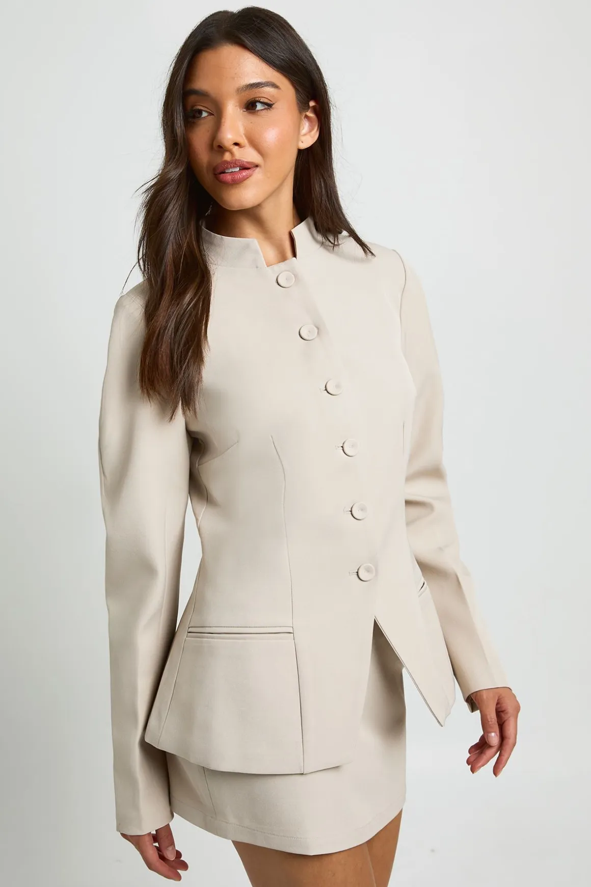 Blazer Cintré À Col Montant