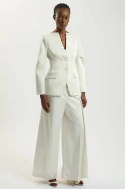 Blazer Cintré En Satin Sans Col