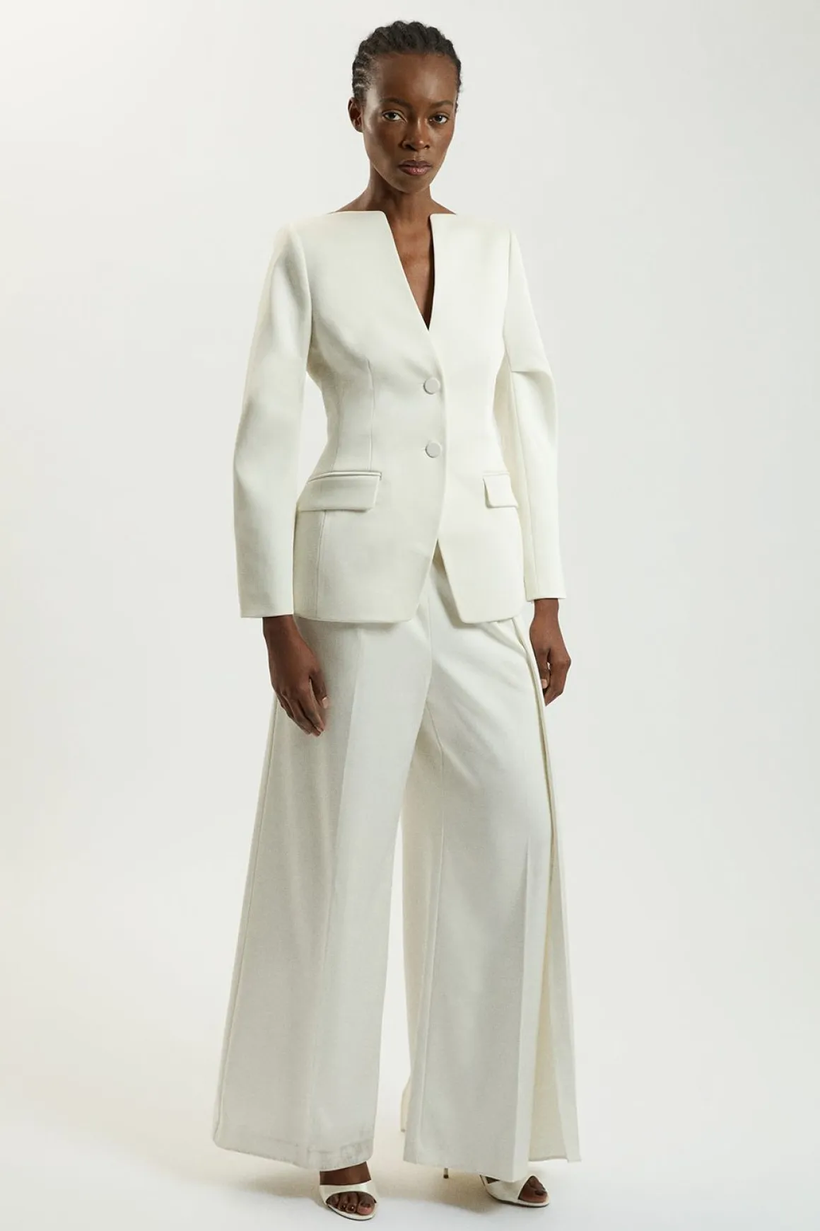 Blazer Cintré En Satin Sans Col
