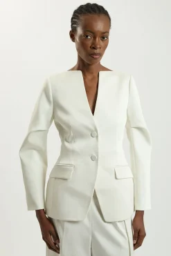 Blazer Cintré En Satin Sans Col