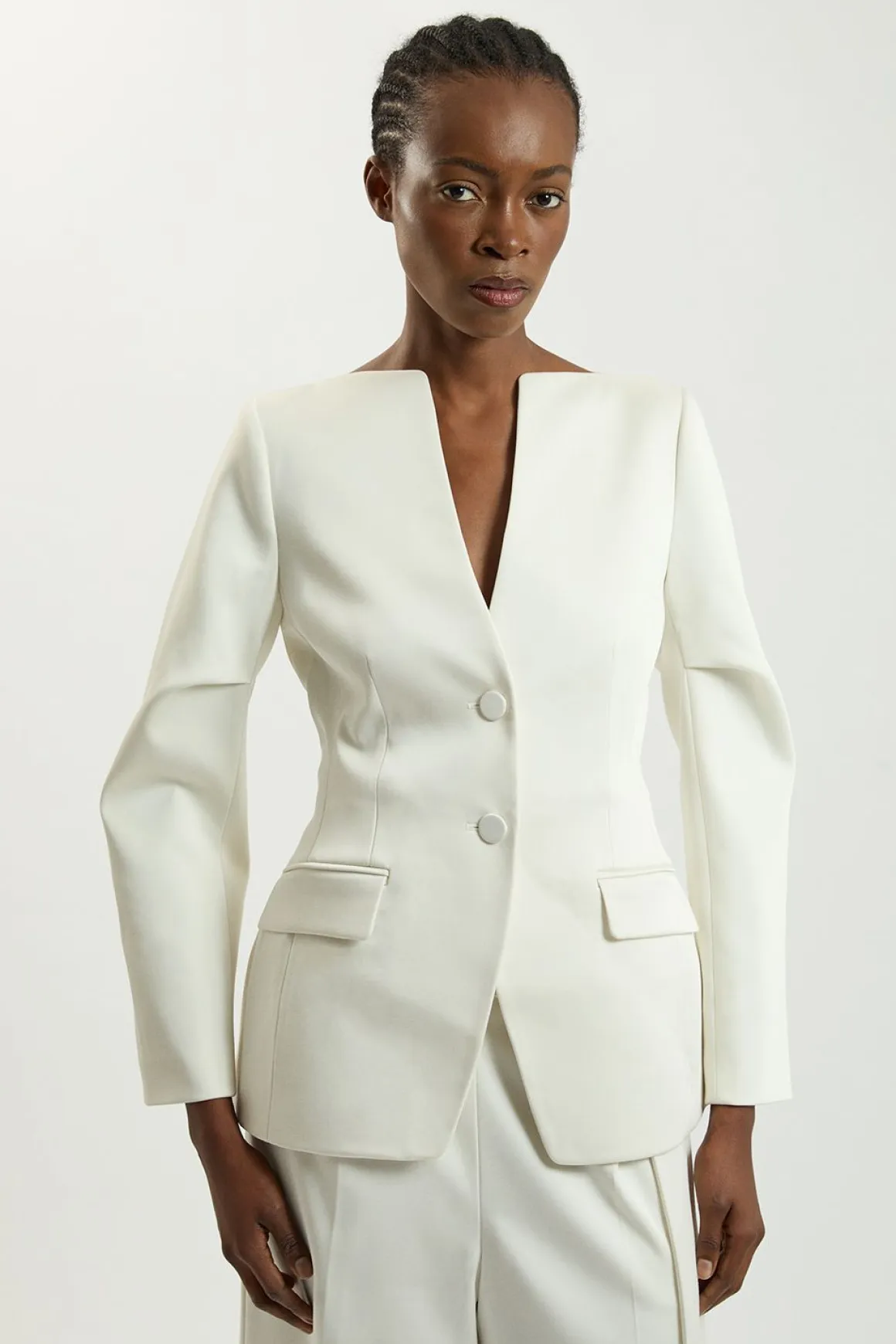 Blazer Cintré En Satin Sans Col