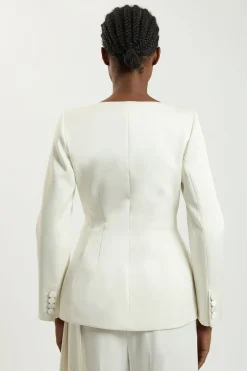 Blazer Cintré En Satin Sans Col