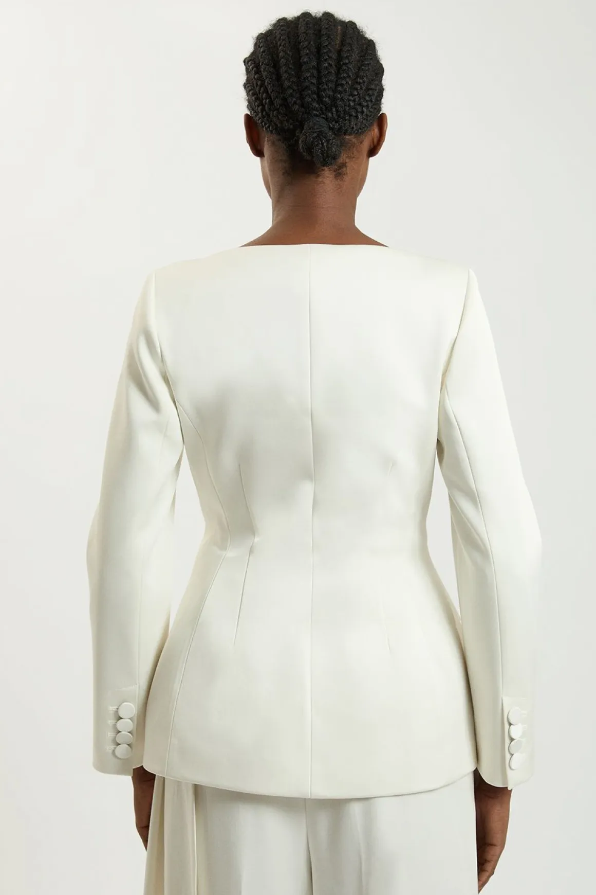 Blazer Cintré En Satin Sans Col