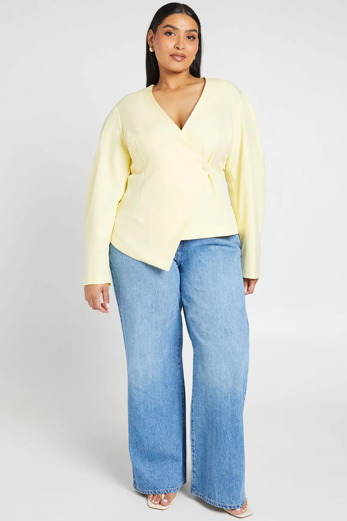 Blazer Cintré Sans Col Grande Taille
