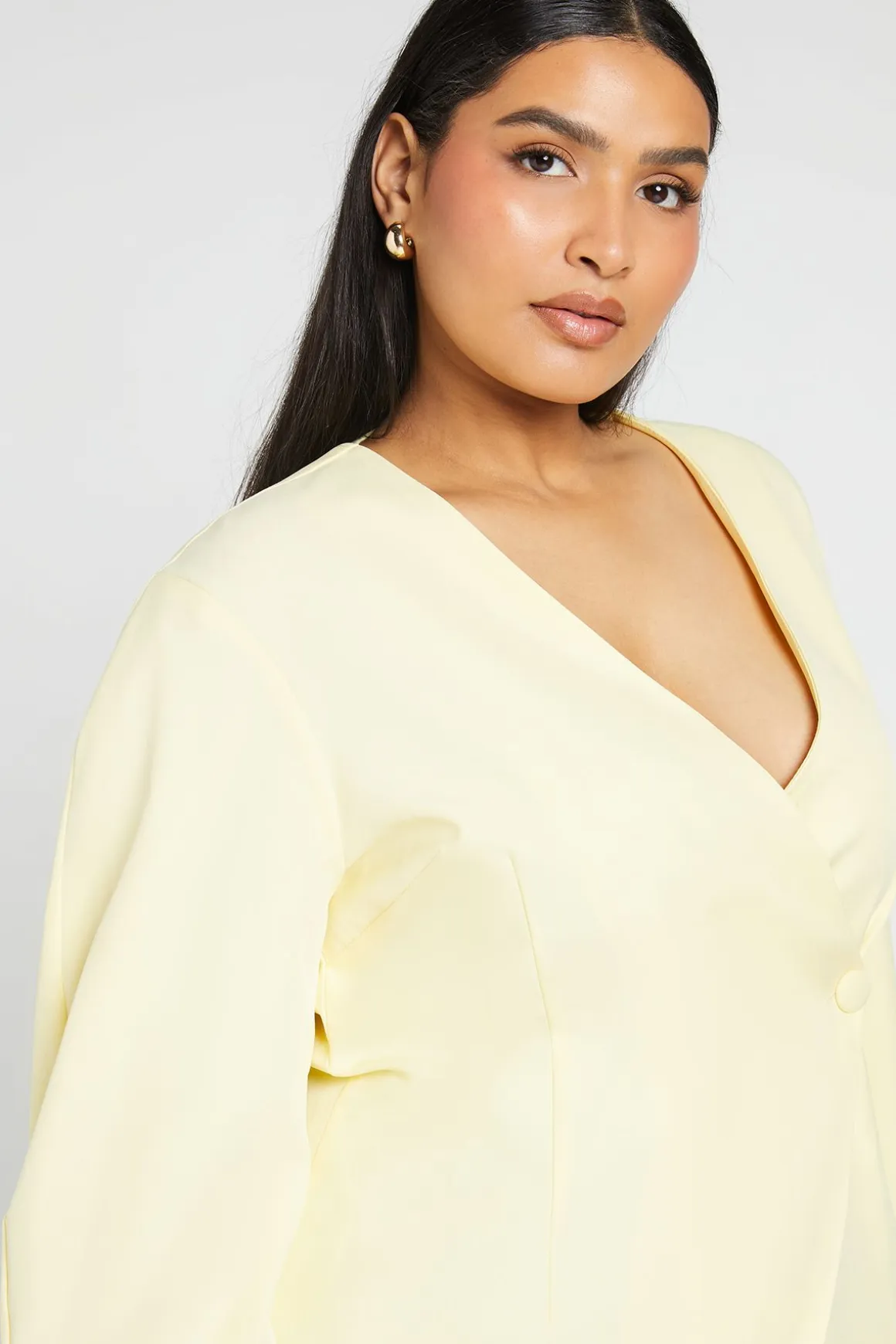 Blazer Cintré Sans Col Grande Taille