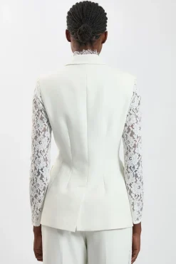Blazer Cintré À Simple Boutonnage En Mélange De Dentelle Stretch Compacte