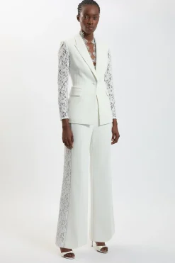 Blazer Cintré À Simple Boutonnage En Mélange De Dentelle Stretch Compacte