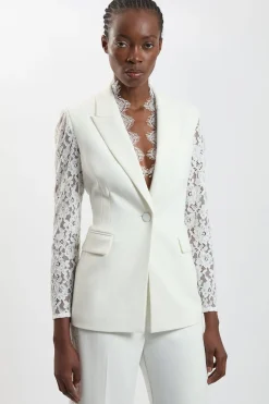 Blazer Cintré À Simple Boutonnage En Mélange De Dentelle Stretch Compacte