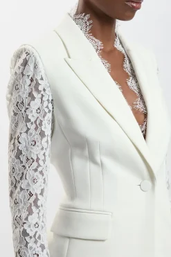 Blazer Cintré À Simple Boutonnage En Mélange De Dentelle Stretch Compacte