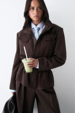 Blazer Col Montant À Taille Cintrée