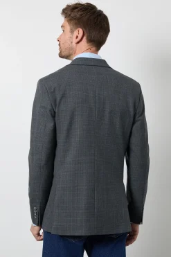 Blazer Coupe Ajustée À Carreaux Pow Gris En Laine Riche