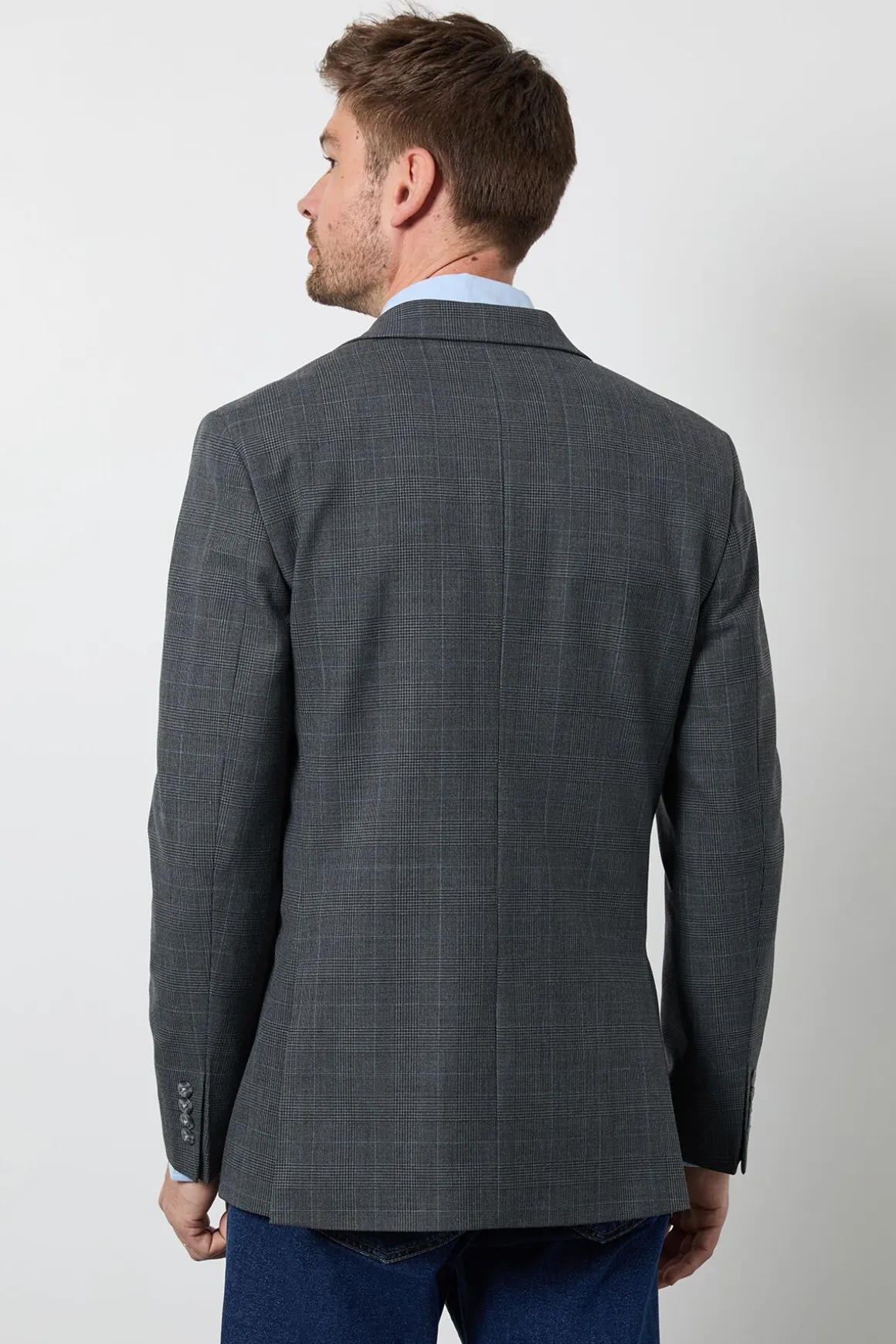 Blazer Coupe Ajustée À Carreaux Pow Gris En Laine Riche