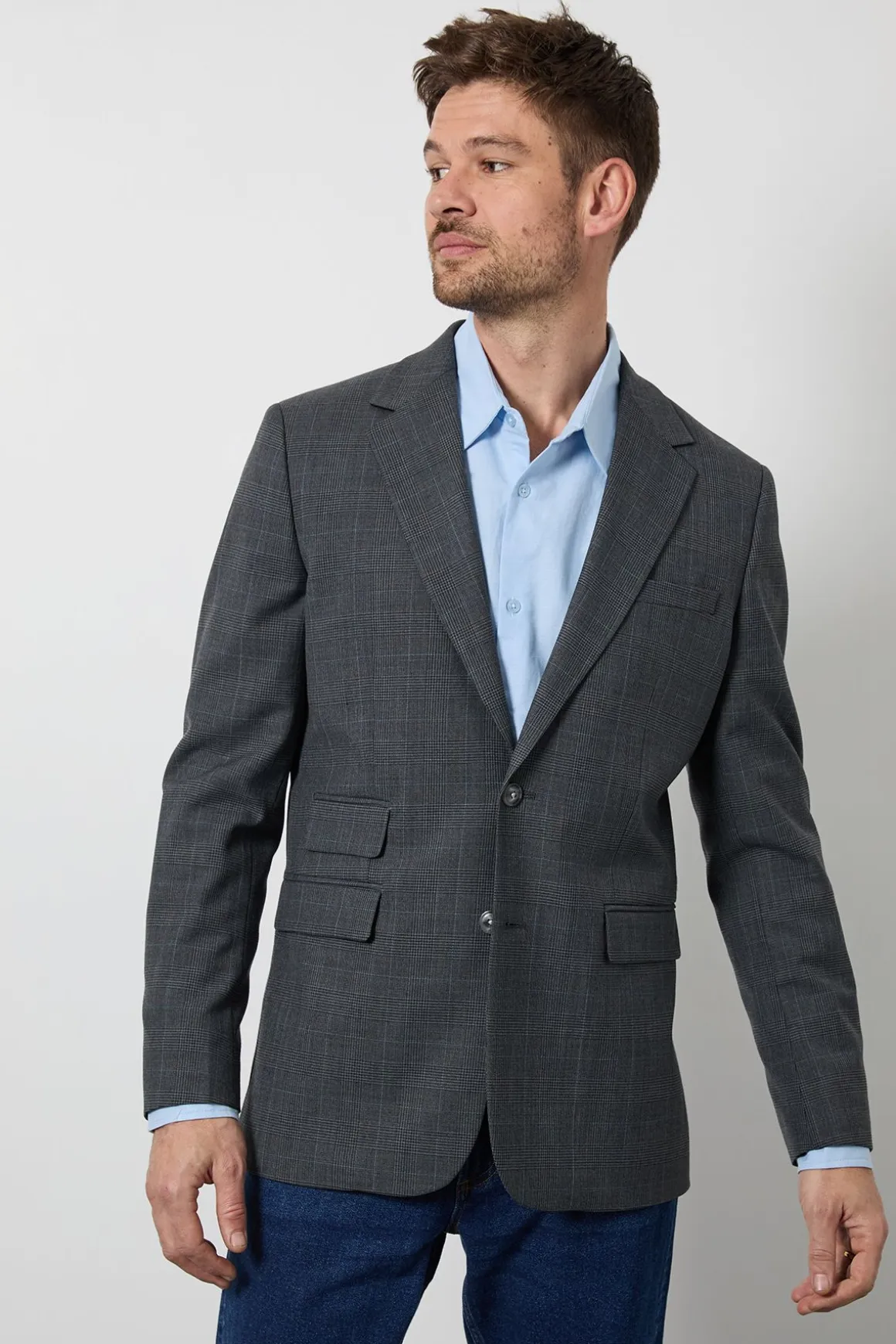 Blazer Coupe Ajustée À Carreaux Pow Gris En Laine Riche