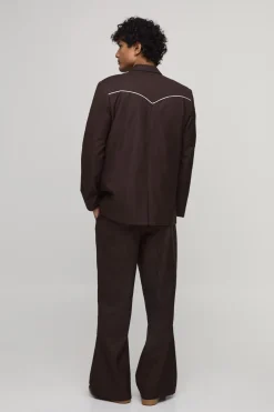 boohooMAN Blazer Coupe Droite Avec Détails De Passepoil Western<Homme Costumes Et Tenues Formelles